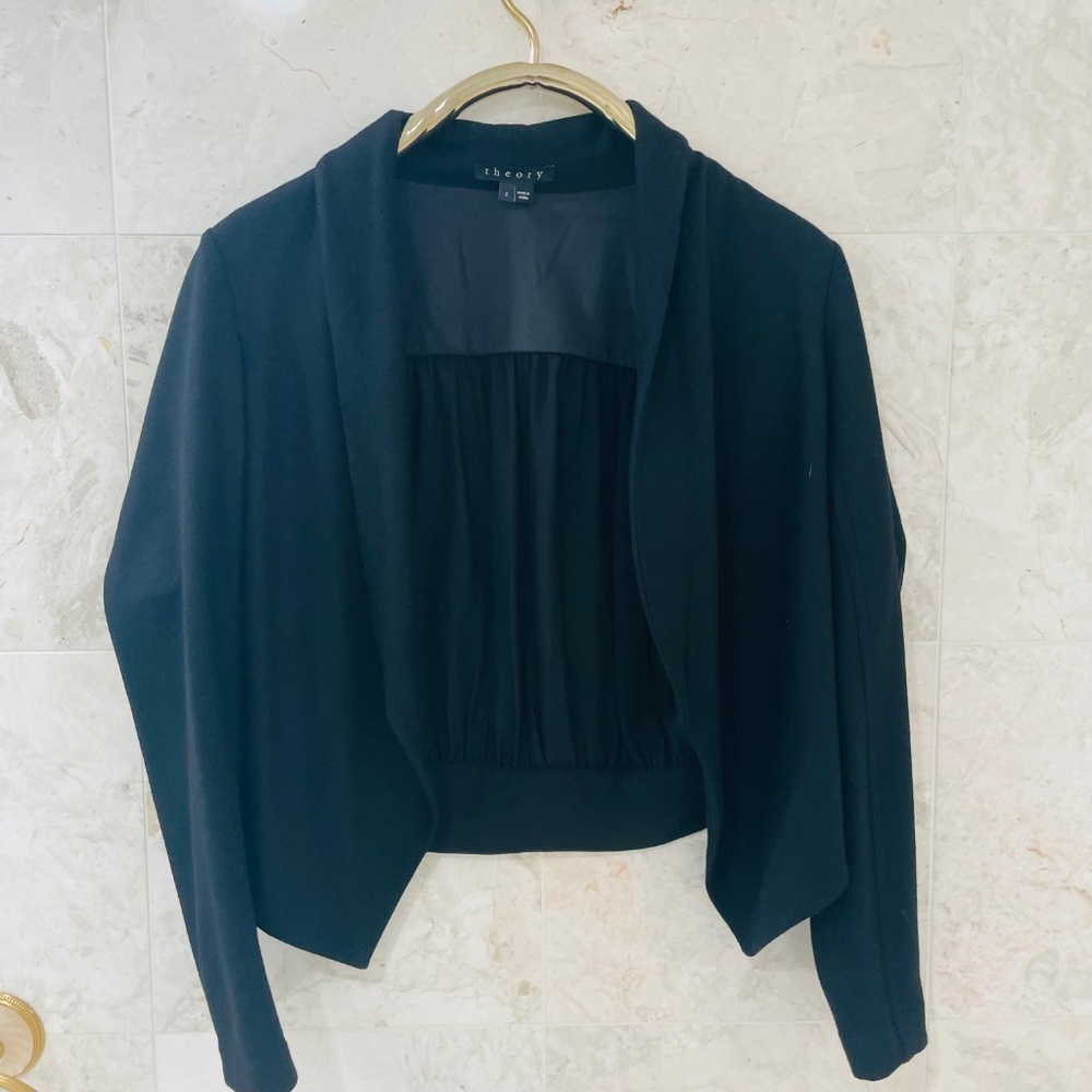 THEORY {2} Black Jacket / Shrug /Cardi Wool & Poly Sheer - Picture 2 of 5